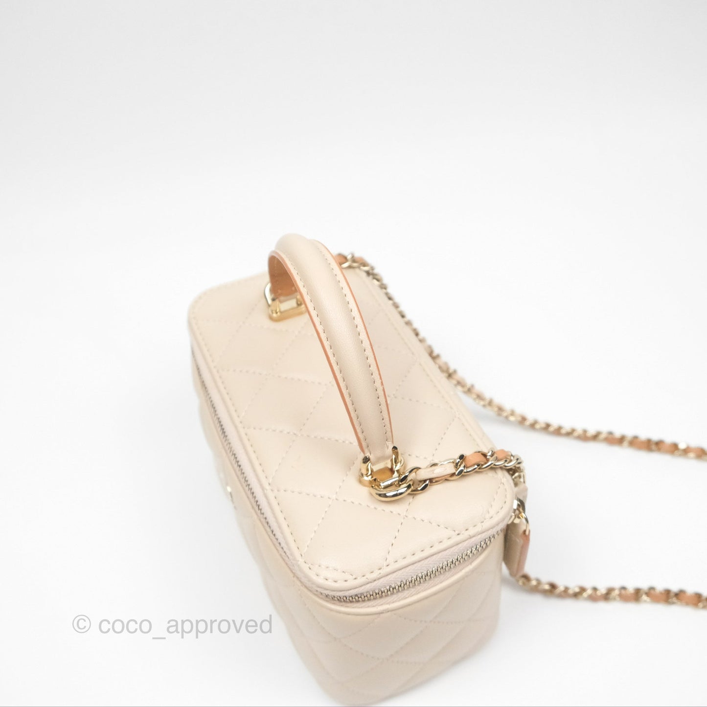 Chanel Vanity Rectangular Top Handle Ecru/Beige Lambskin Gold Hardware 23P