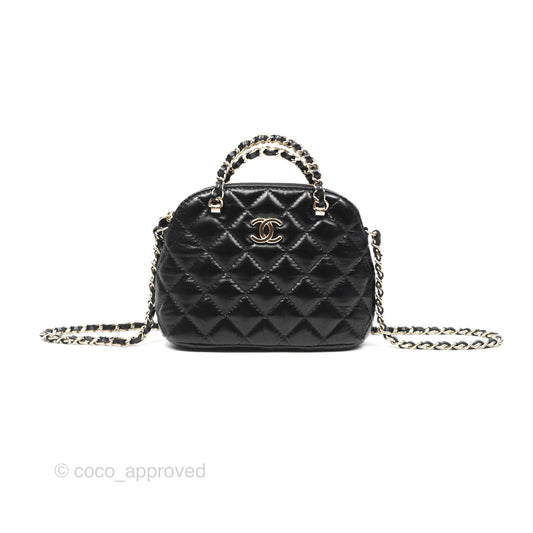 Chanel Mini Handle Clutch with Chain Black Shiny Lambskin Gold Hardware