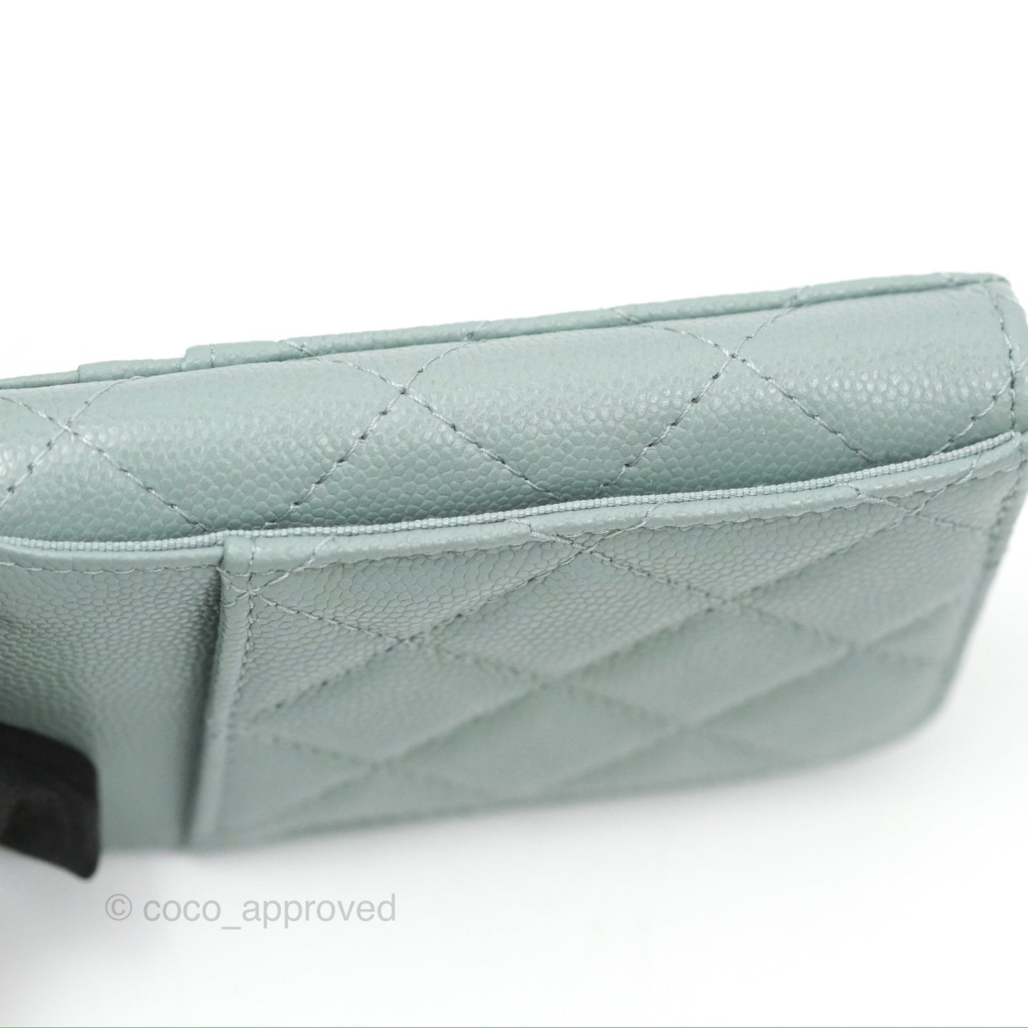Chanel Zip Coin Purse Card Holder Tiffany Green Caviar Gold Hardware