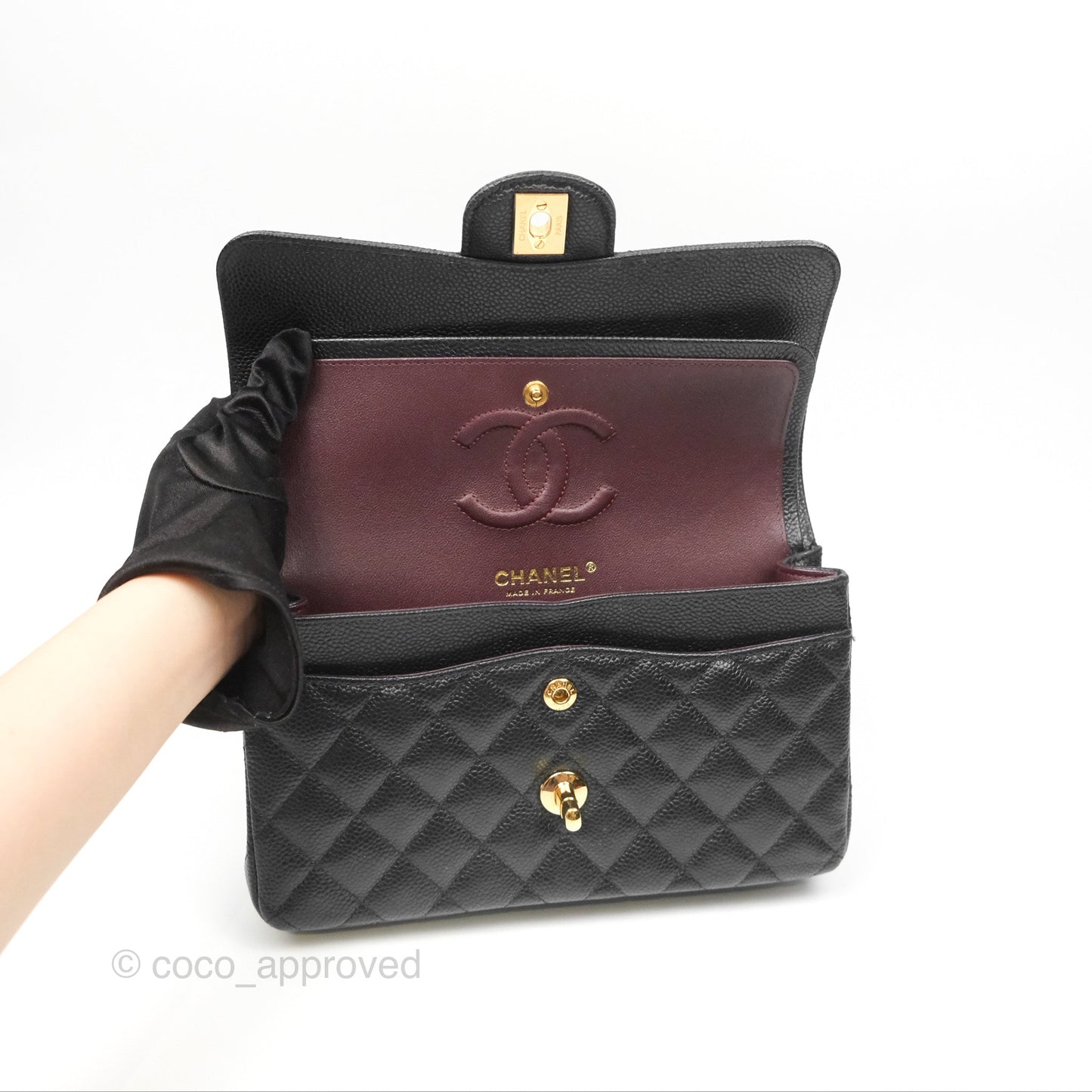 Chanel Small Classic Flap Quilted Black Caviar Gold Hardware