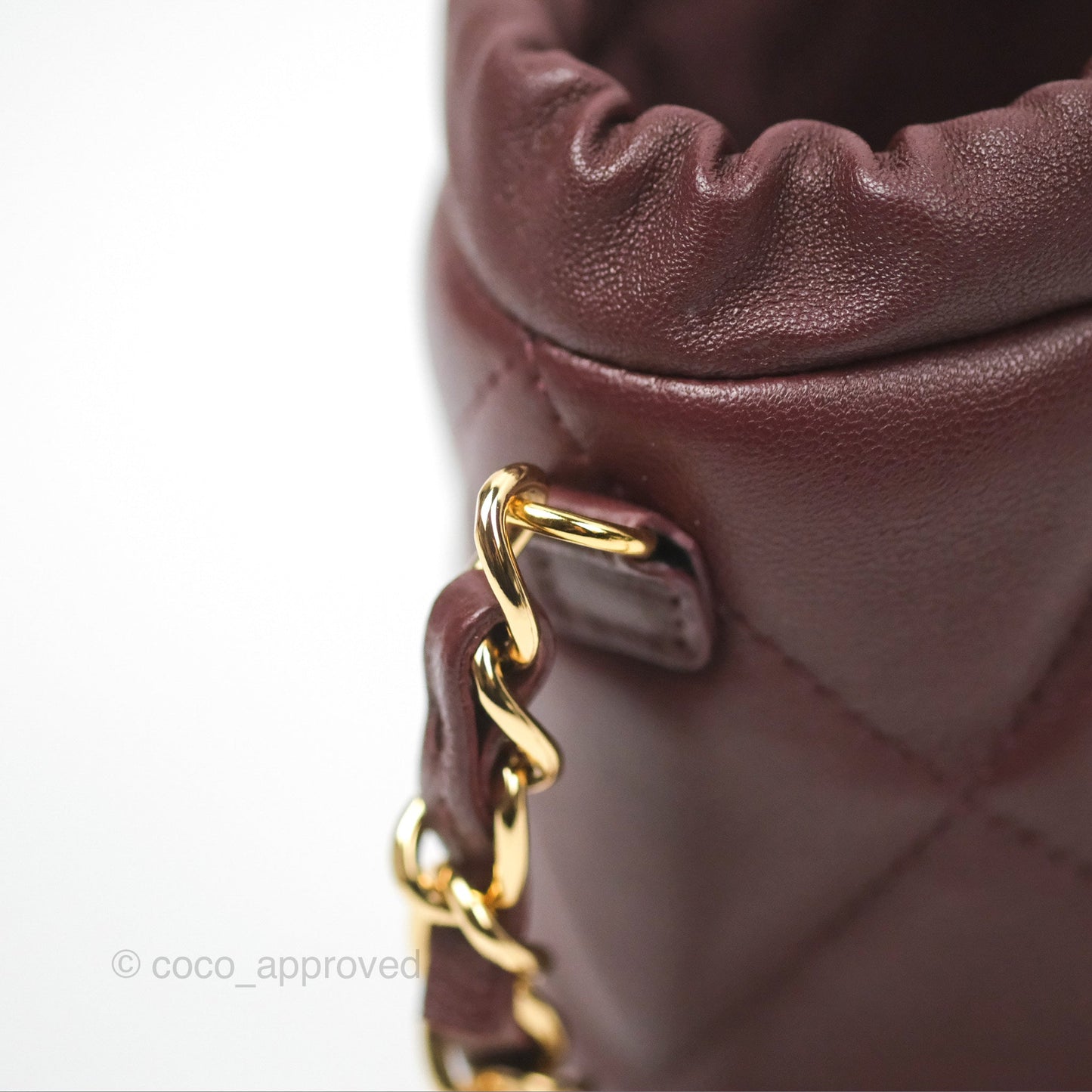 Chanel Mini Bucket Bag with Fluffy Chain Burgundy Lambskin Gold Hardware