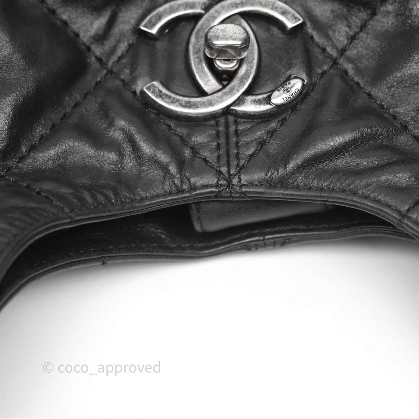 Chanel Quilted Coco Supple Hobo Black Aged Calfskin Ruthenium Hardware
