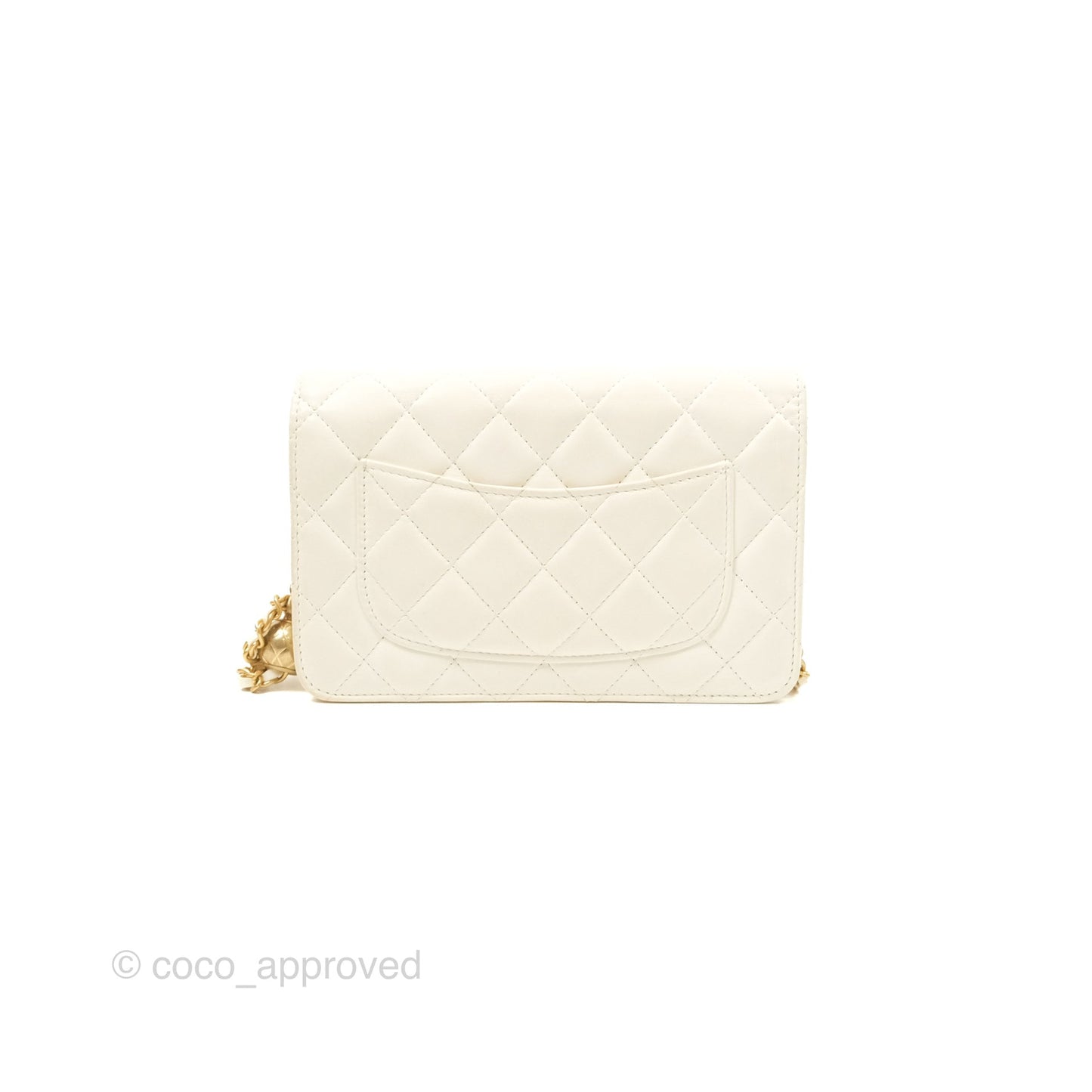 Chanel Quilted Pearl Crush Wallet on Chain WOC White Lambskin Aged Gold Hardware