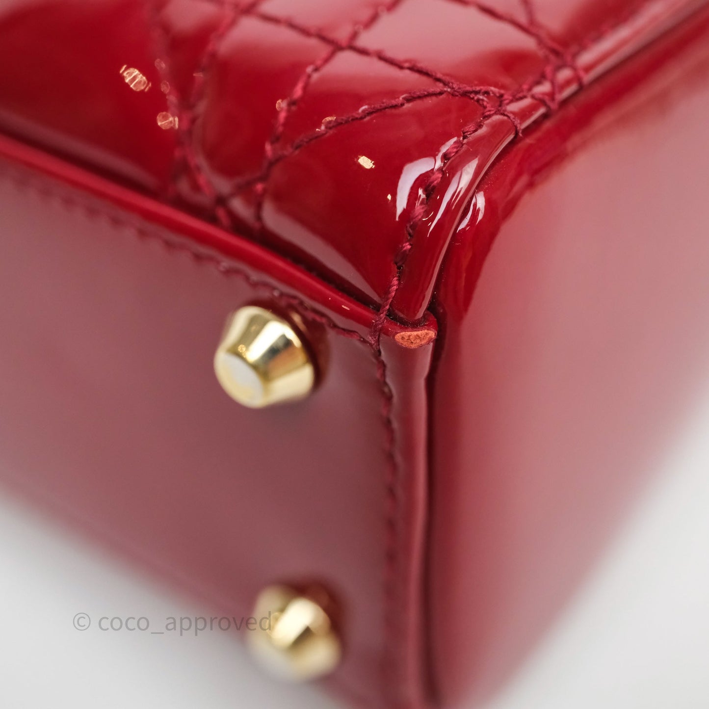Christian Dior Mini Lady Dior Red Patent Cannage Gold Hardware