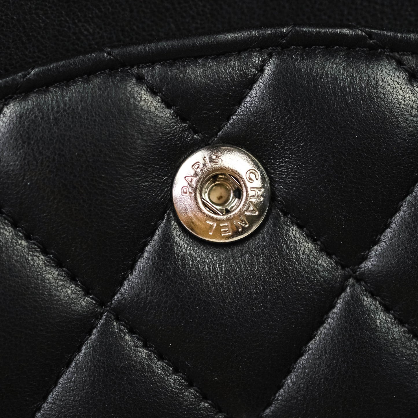 Chanel Classic M/L Medium Double Flap Black Lambskin Silver Hardware