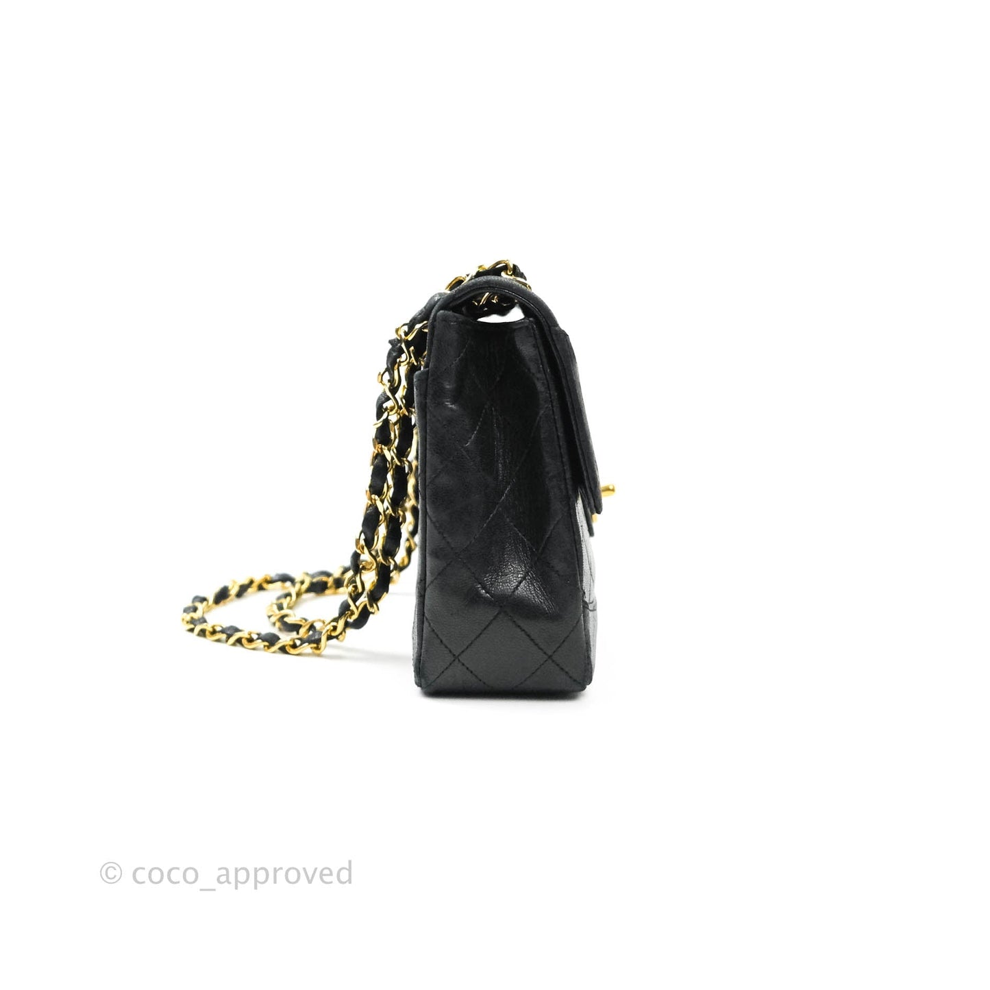 Chanel Vintage Flap Bag with Purse Pouch Black Lambskin 24K Gold Hardware