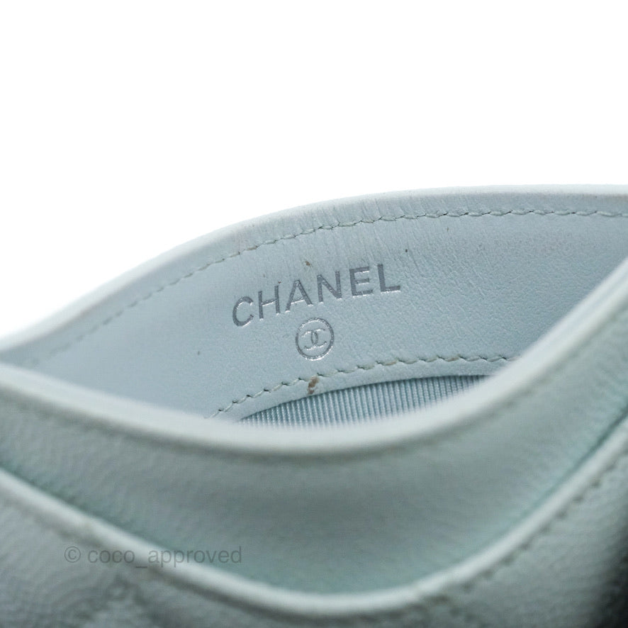 Chanel Classic Caviar Flat Card Holder Blue Gold Hardware