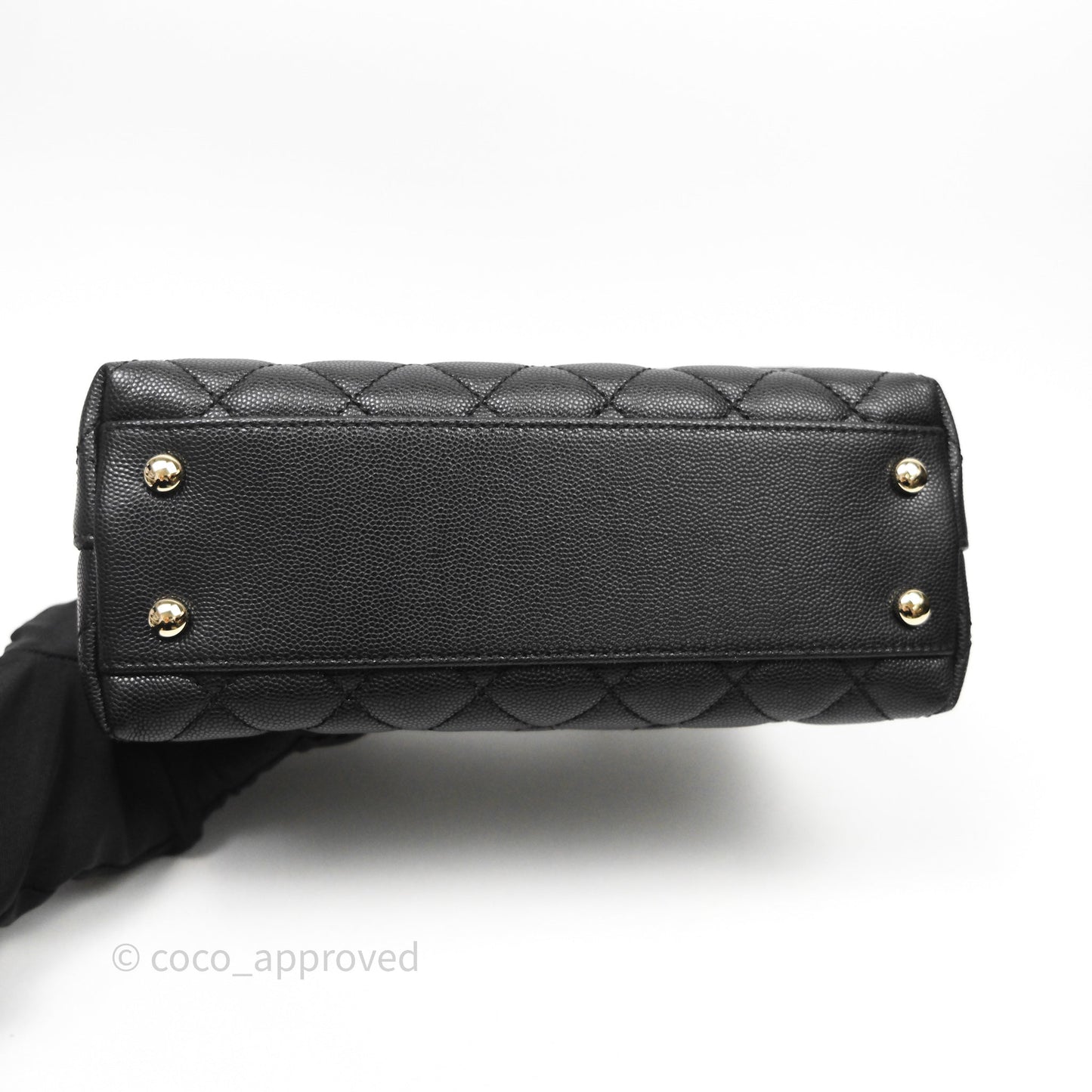 Chanel Mini Coco Handle Quilted Black Caviar Light Gold Hardware Lizard Embossed Handle