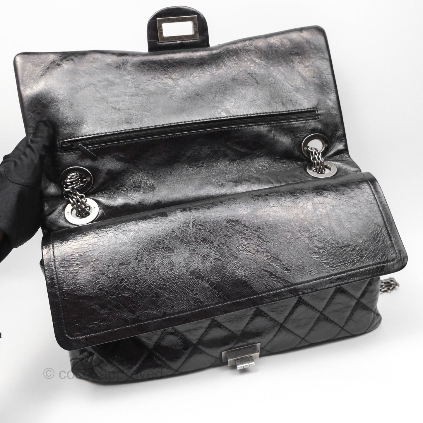 Chanel 228 Reissue Flap Quilted Black Crumpled Calfskin Ruthenium Hardware