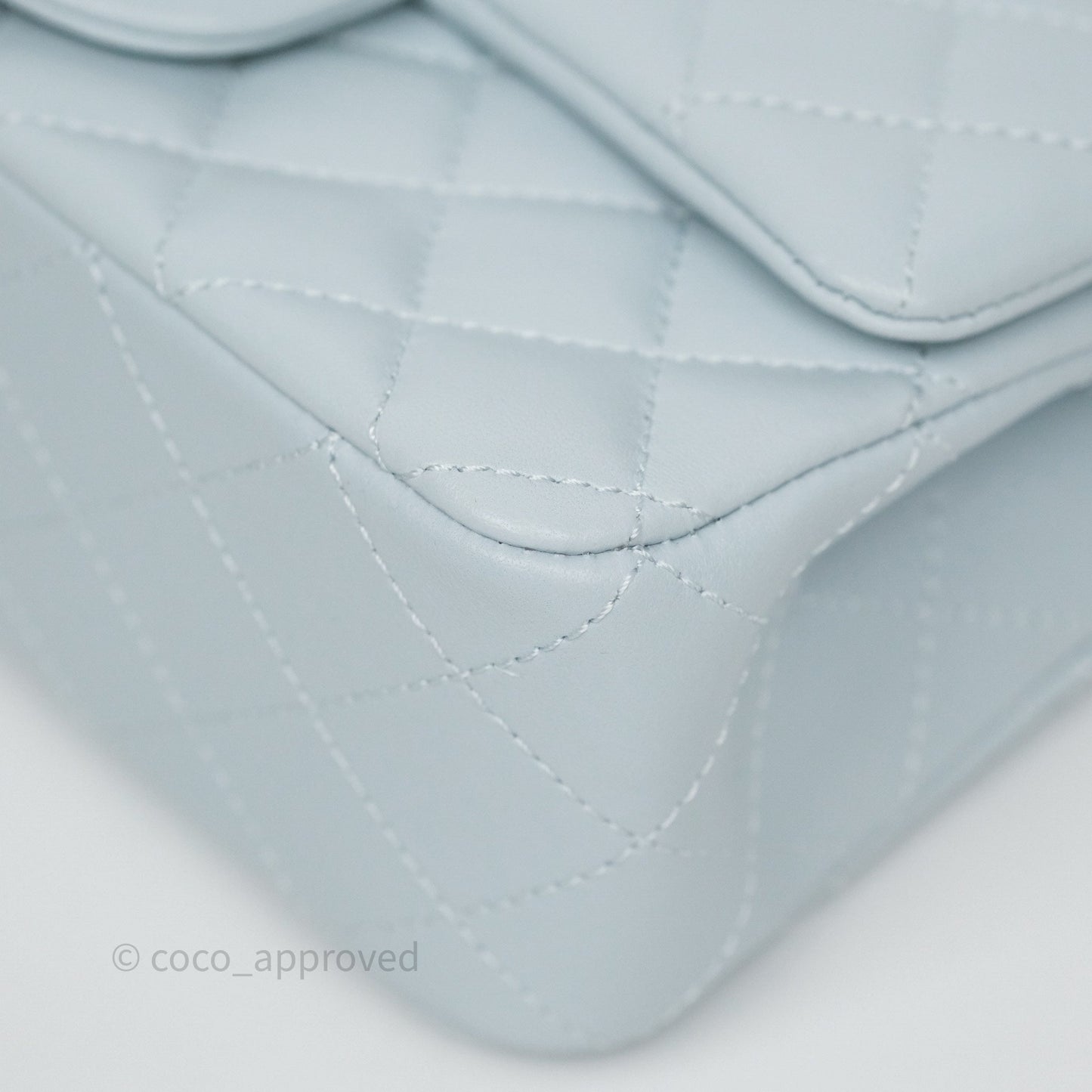 Chanel Pearl Crush Mini Rectangular Light Blue Lambskin Aged Gold Hardware