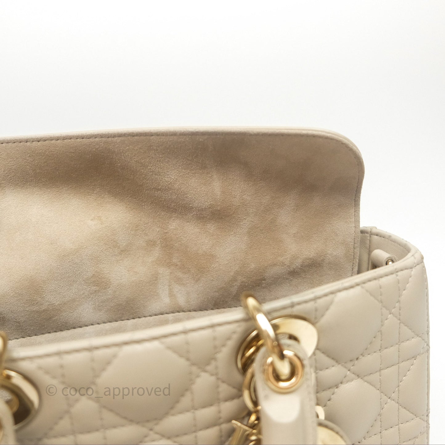 Dior Medium Lady D-Joy Bag Sand Lambskin Cannage Gold Hardware