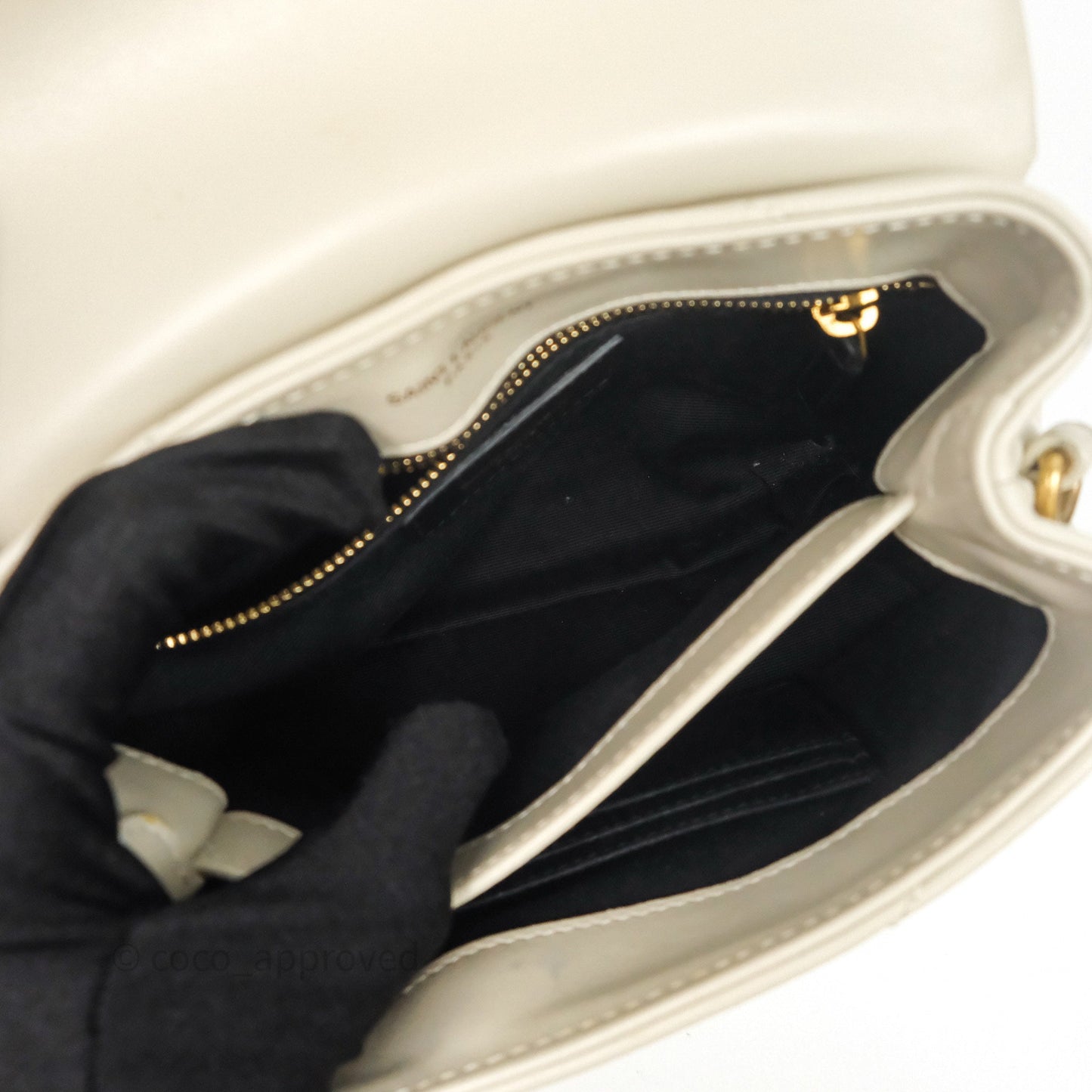 Saint Laurent Small Loulou Flap Bag Beige Calfskin Gold Hardware