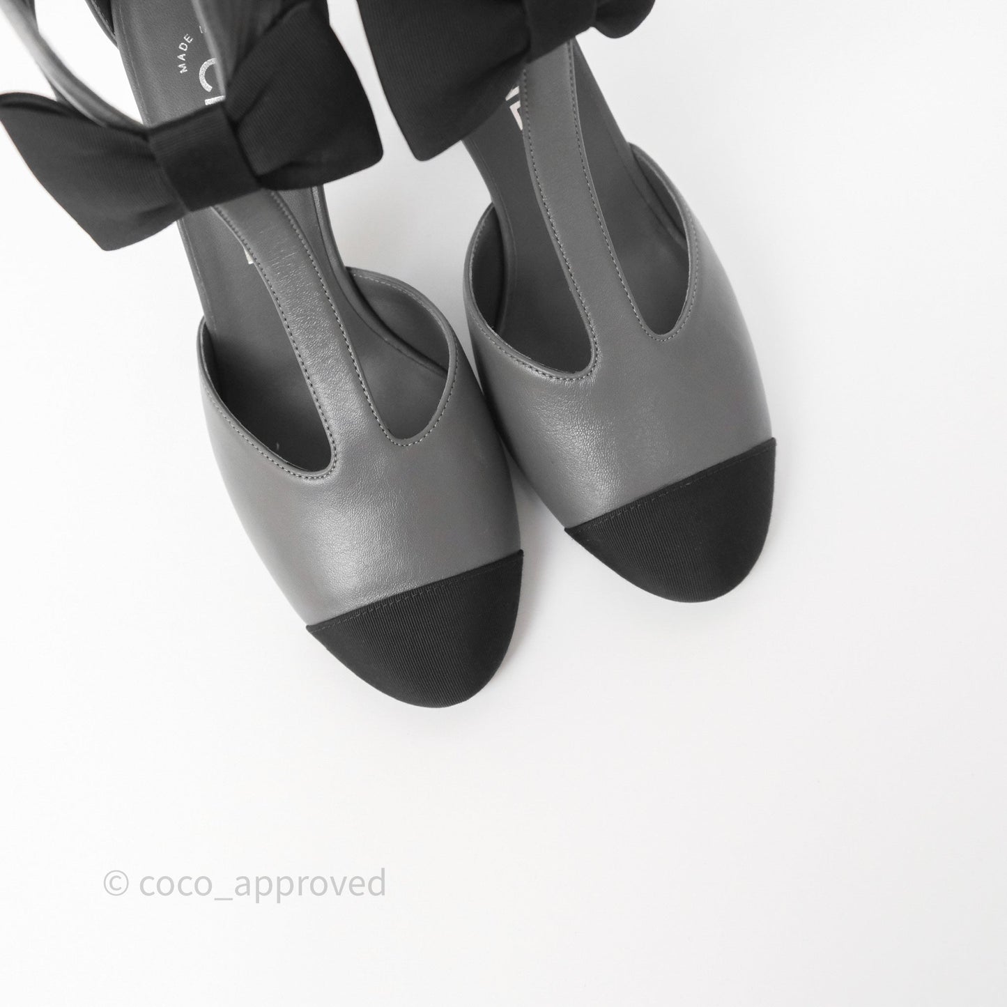 Chanel Cap Toe Bow Ankle-cuff Sandals Grey Black Lambskin
