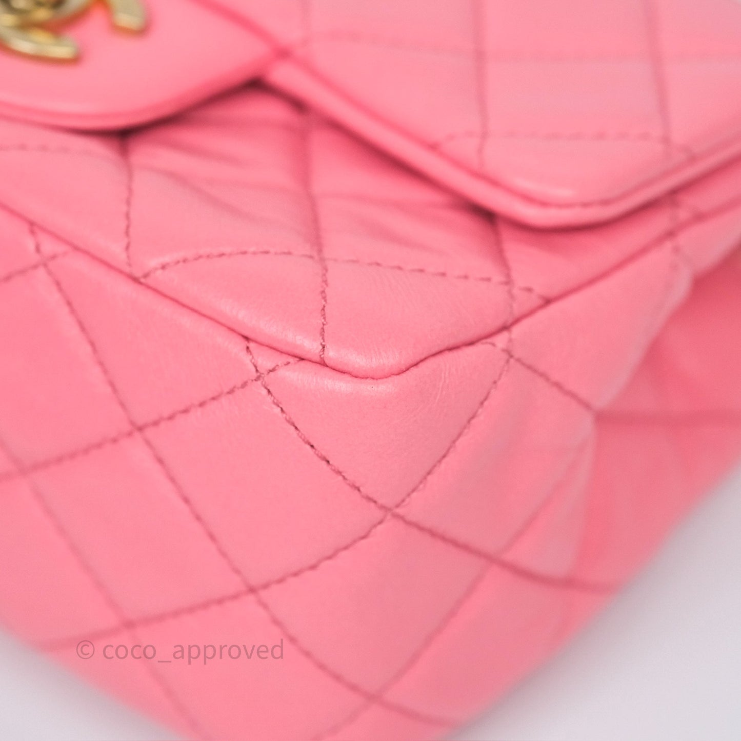 Chanel Pearl Crush Mini Square Quilted Pink Lambskin Aged Gold Hardware