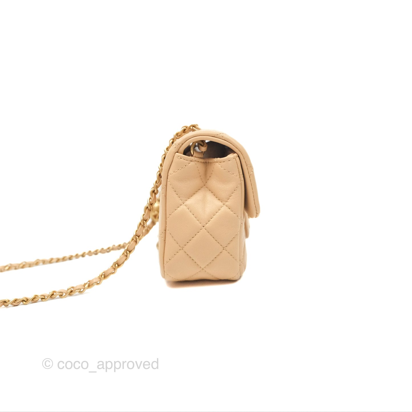 Chanel Pearl Crush Mini Rectangular Beige Lambskin Aged Gold Hardware