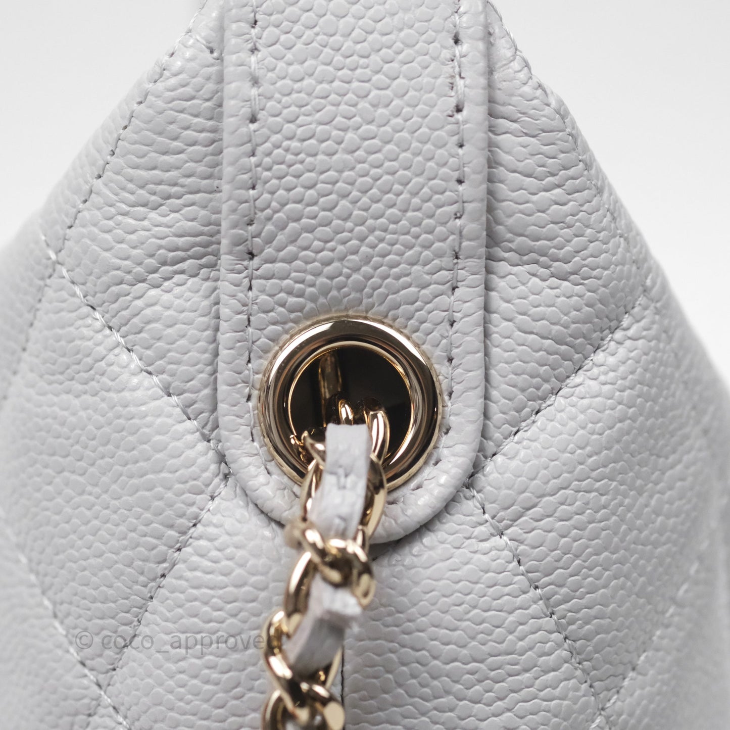 Chanel Quilted Hobo With Chain Light Grey Caviar Gold Hardware 25C