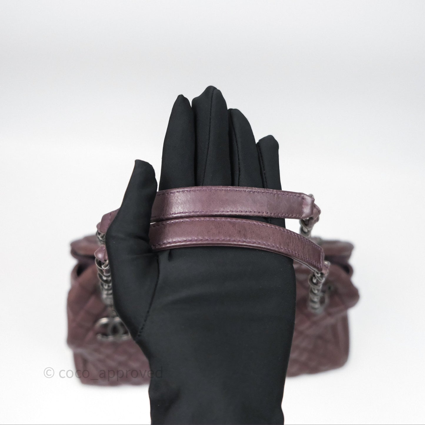 Chanel Large Mademoiselle Bowling Crumpled Calfskin Purple Ruthenium Hardware