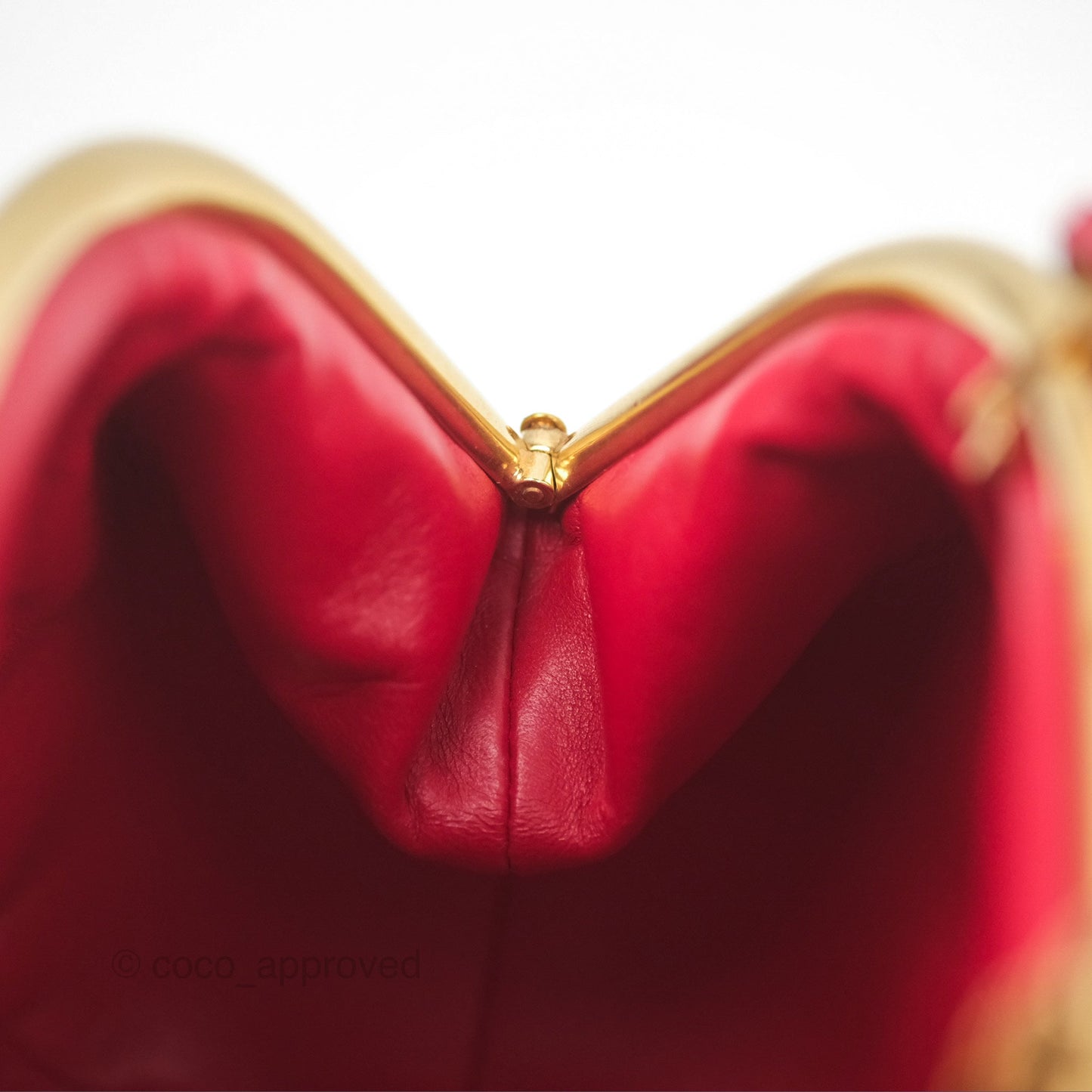Chanel Quilted Kisslock Handbag With Chain Red Calfskin Gold Hardware
