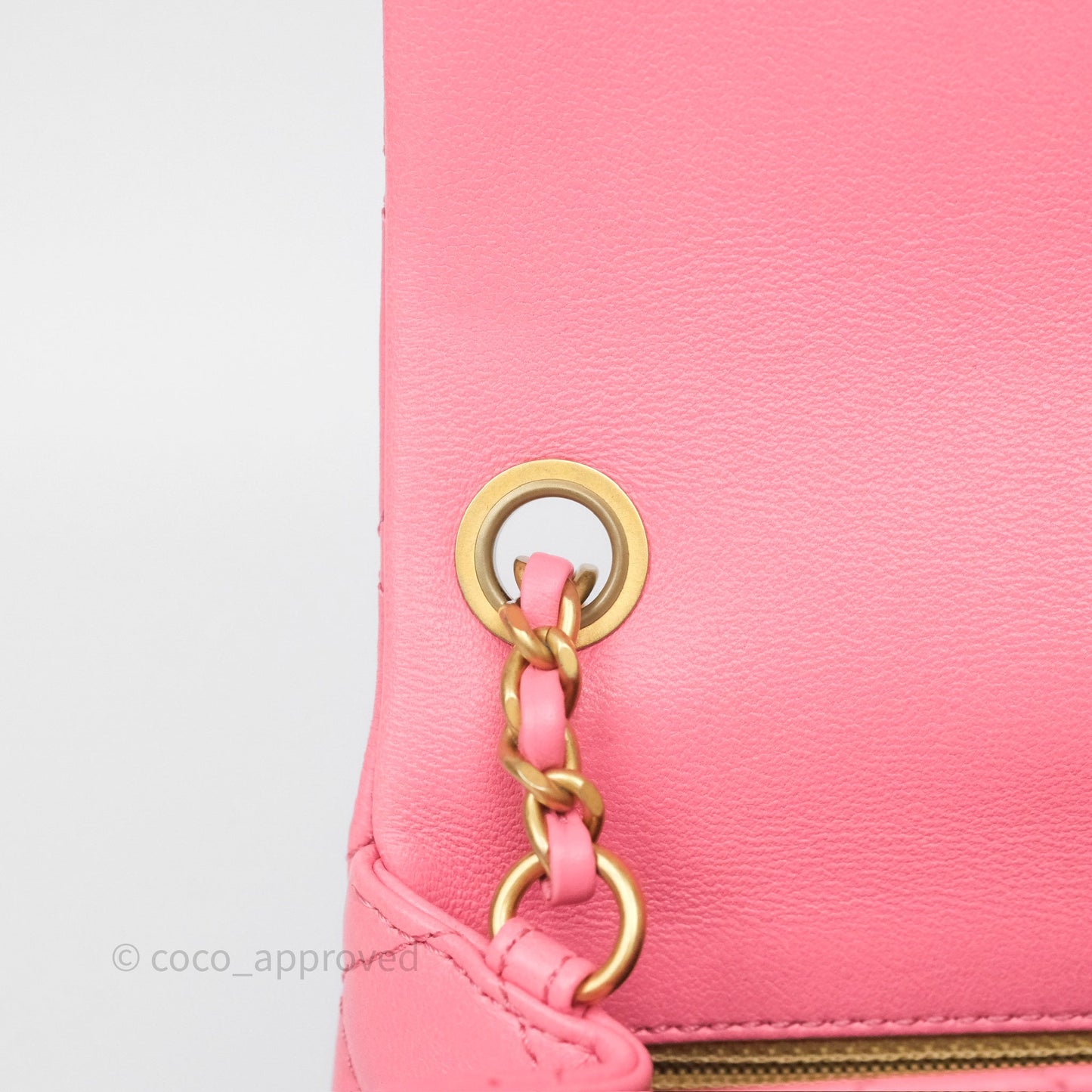Chanel Pearl Crush Mini Square Quilted Pink Lambskin Aged Gold Hardware