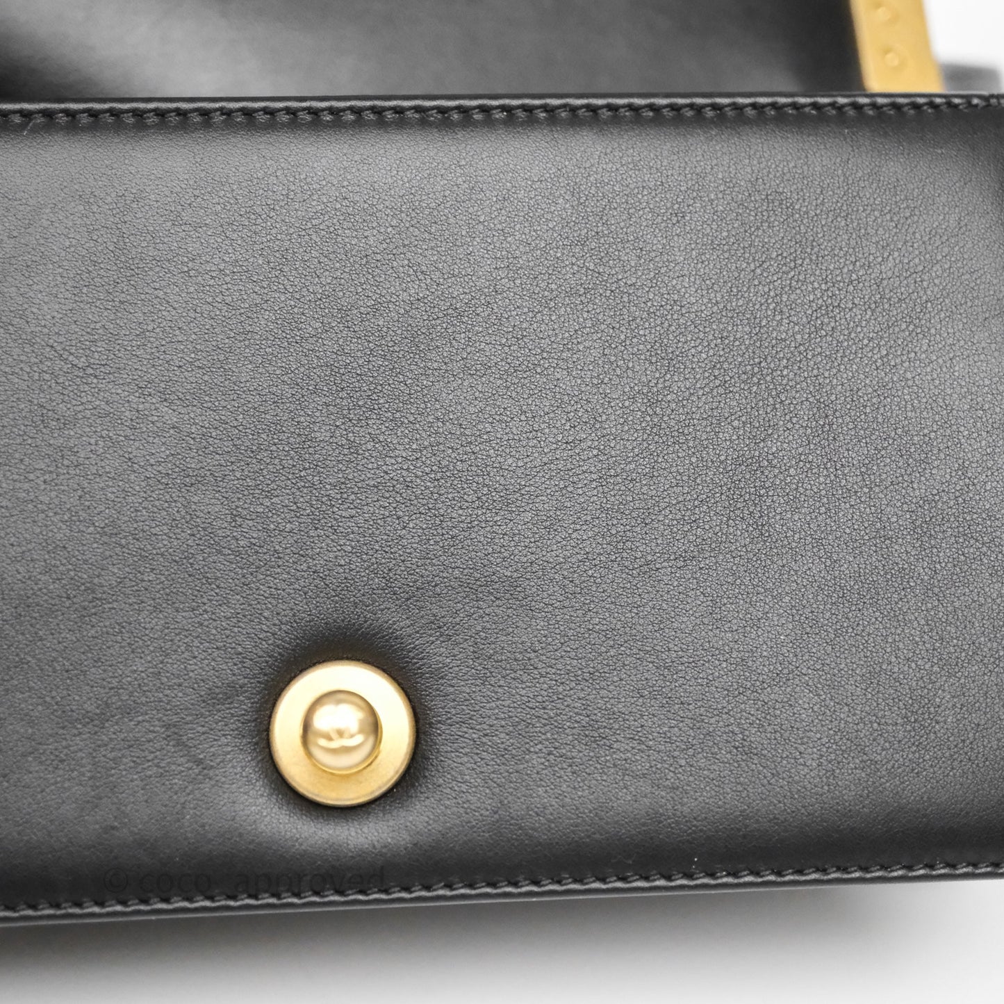 Chanel Small Boy Quilted Black Calfskin Aged Gold Hardware