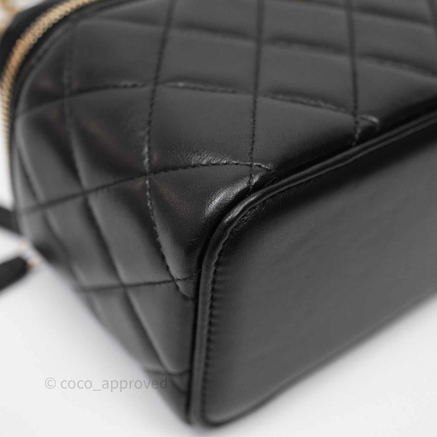 Chanel Top Handle Vanity Rectangular Black Lambskin Aged Gold Hardware