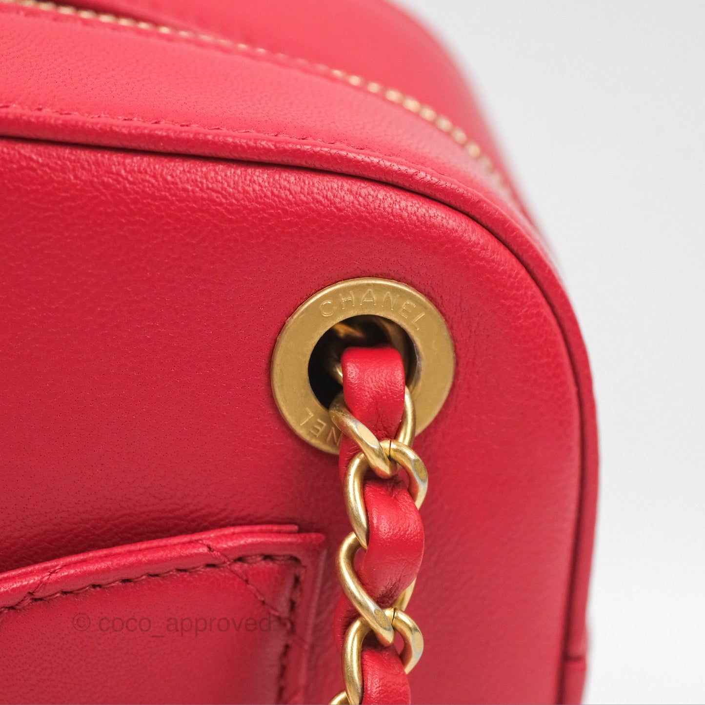 Chanel Chain Infinity Camera Case Red Goatskin Aged Gold Hardware
