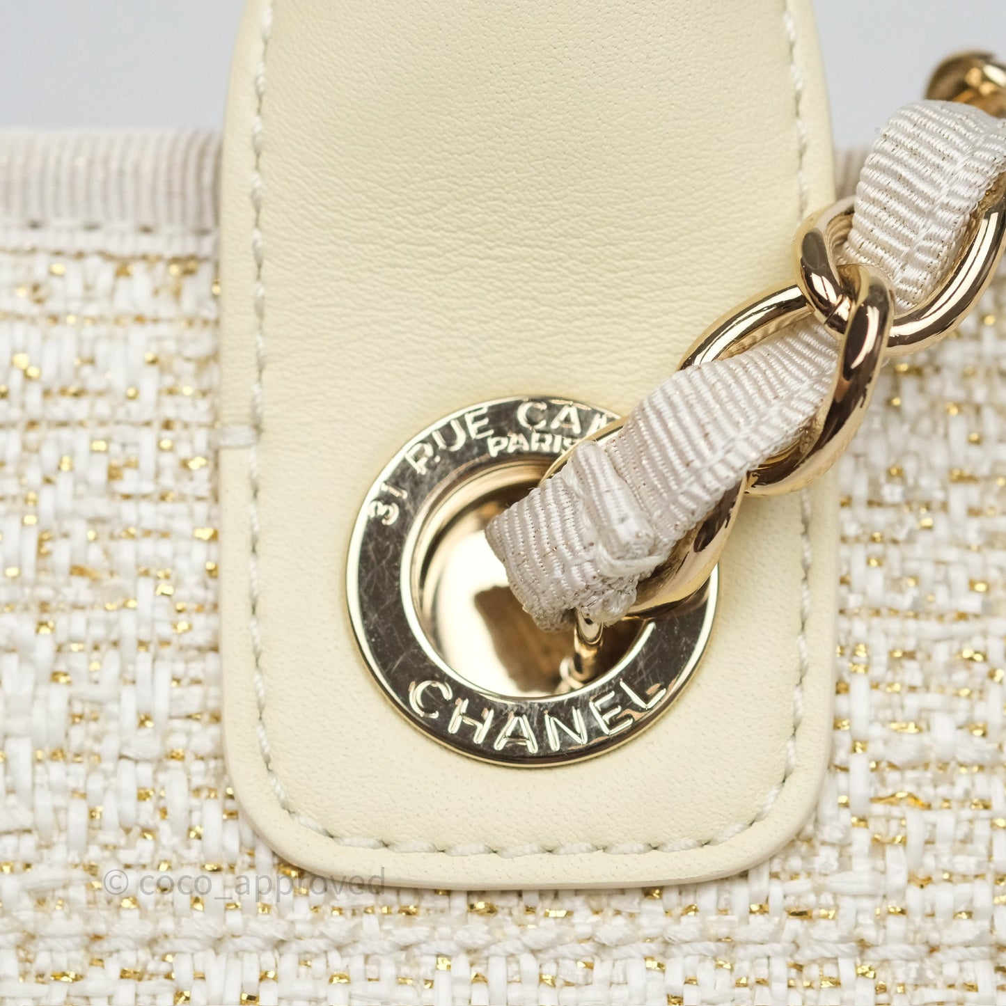Chanel Large Deauville Ivory/Gold Canvas Gold Hardware