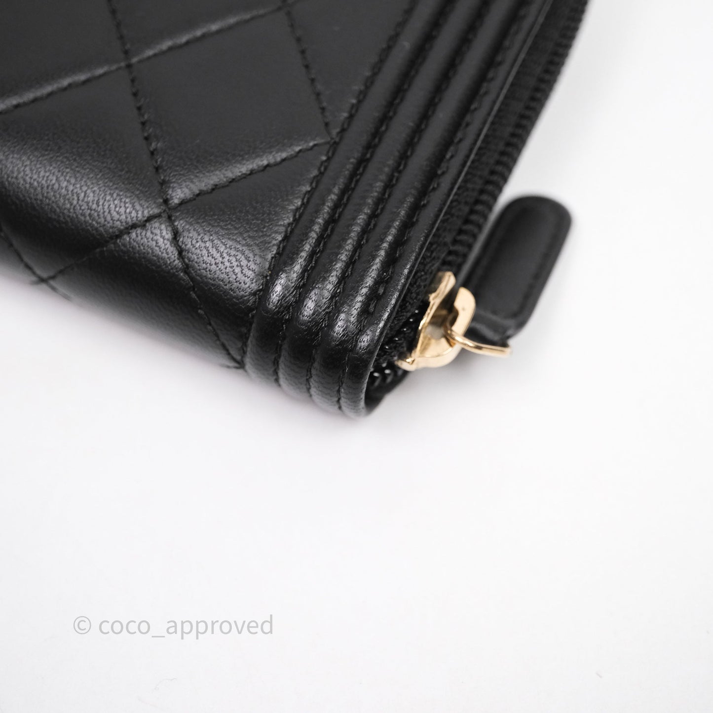 Chanel Boy Zip Long Wallet Black Lambskin Gold Hardware