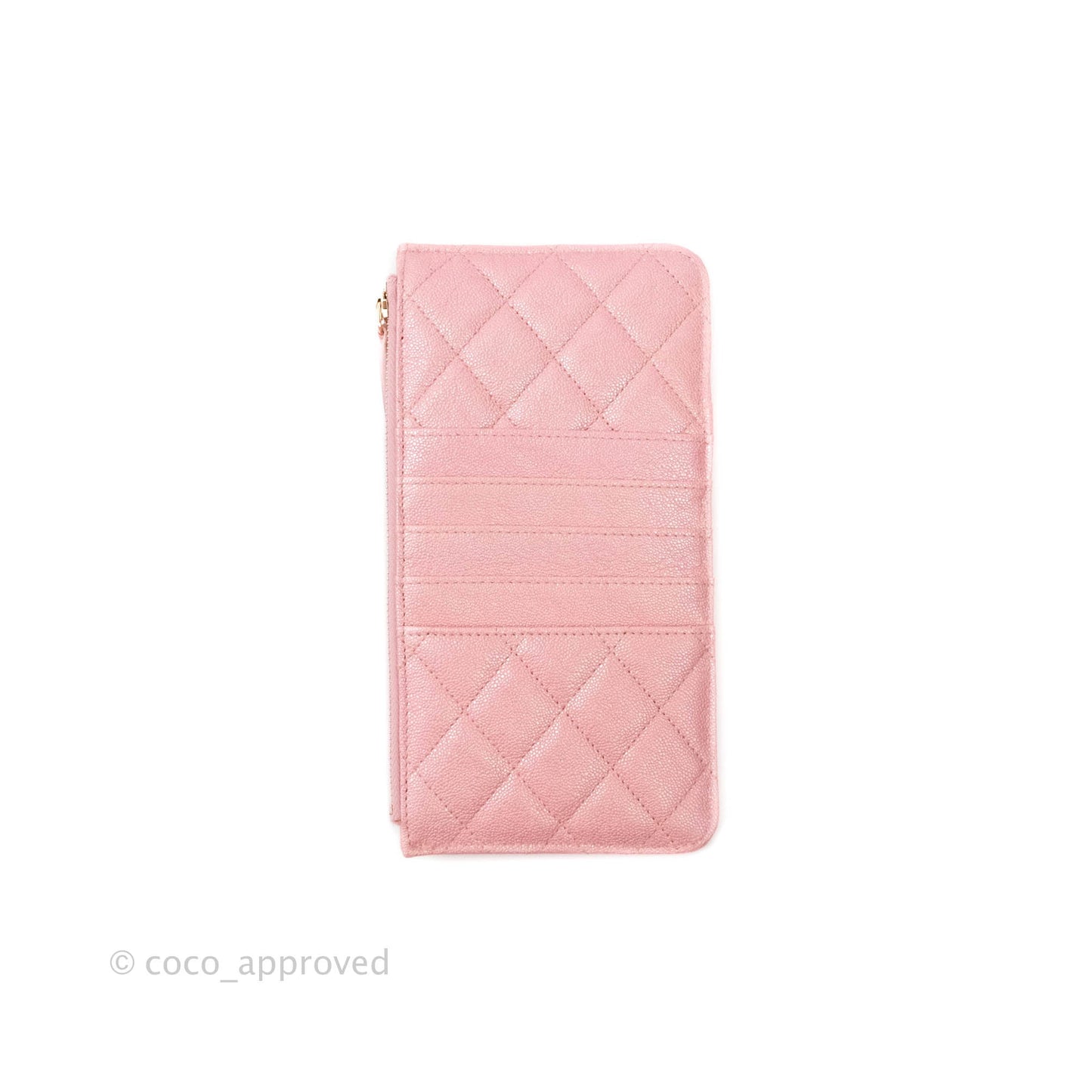 Chanel Classic Flat Iridescent Pink Caviar Wallet Pouch Gold Hardware 19S