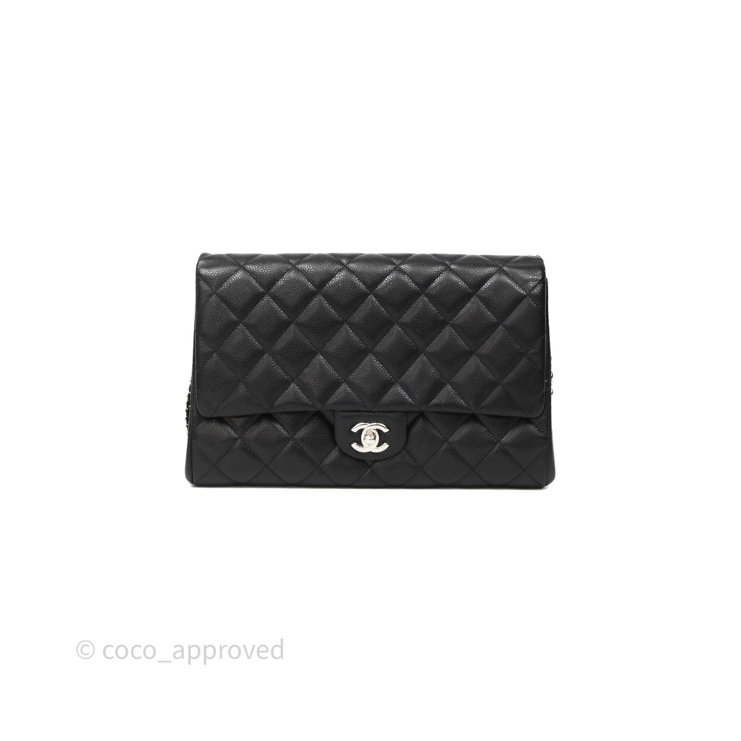 Chanel Quilted Clutch with Chain Black Caviar Silver Hardware