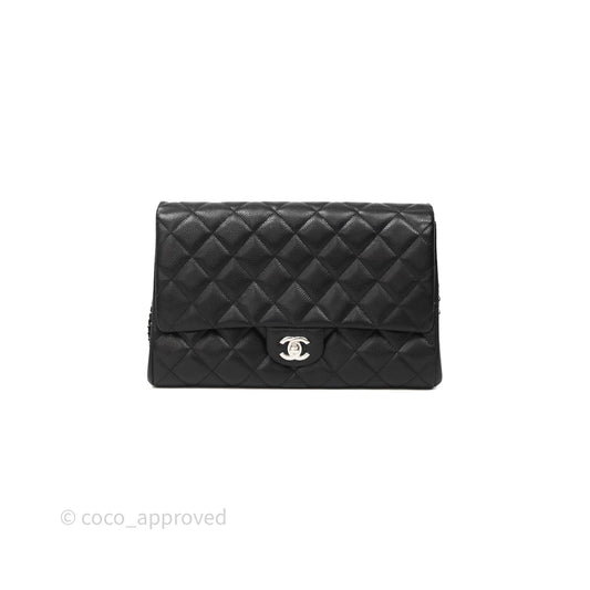 Chanel Quilted Clutch with Chain Black Caviar Silver Hardware