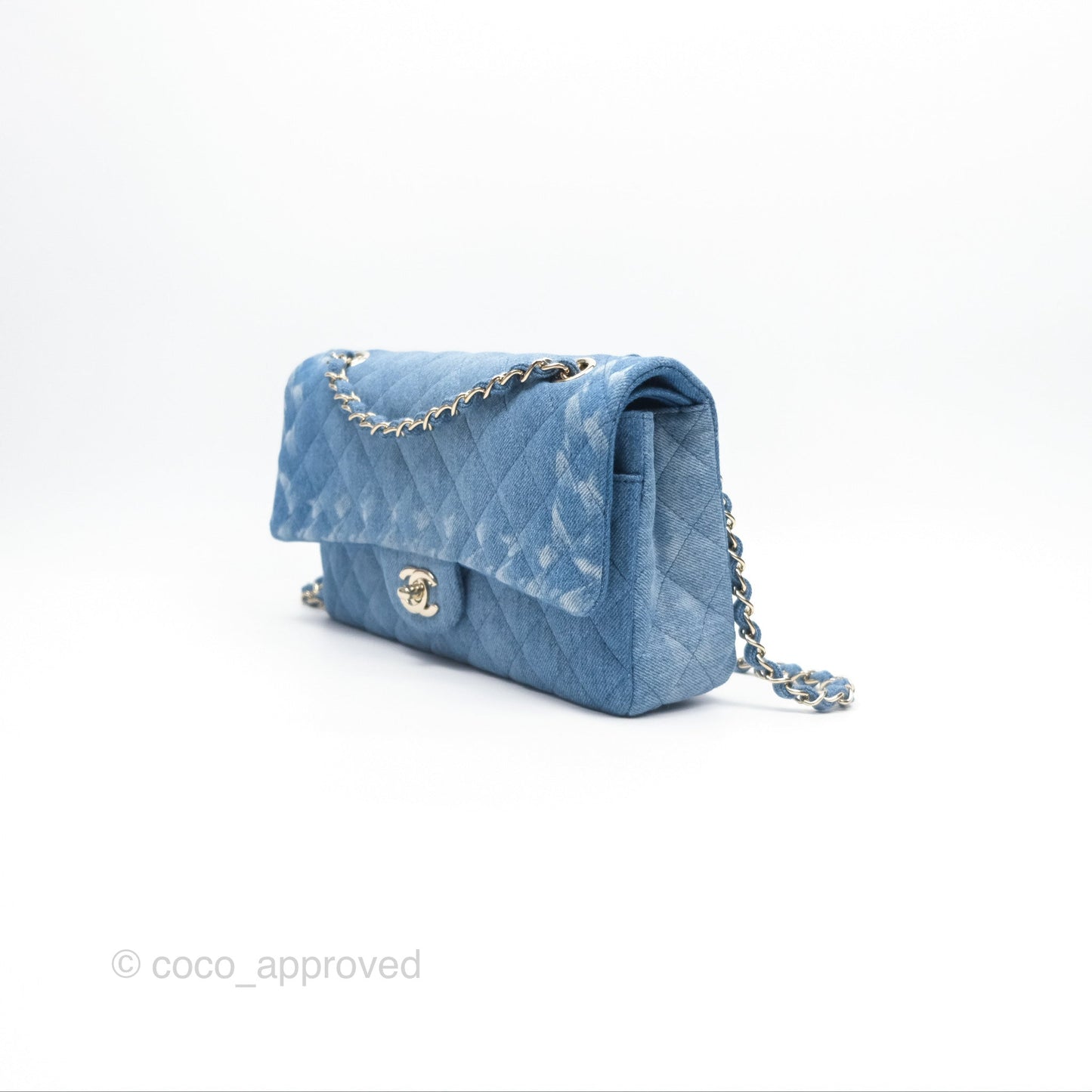 Chanel Classic M/L Medium Flap Quilted Denim Gold Hardware 19P