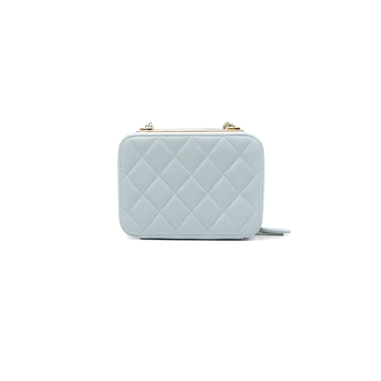 Chanel Mini Quilted Vanity Camera Case Light Blue Lambskin Gold Hardware