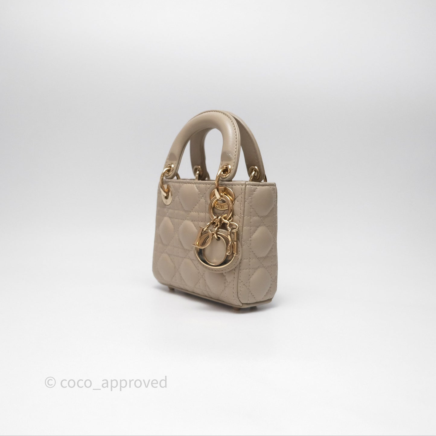 Christian Dior Micro Lady Dior Cannage Beige Lambskin Gold Hardware
