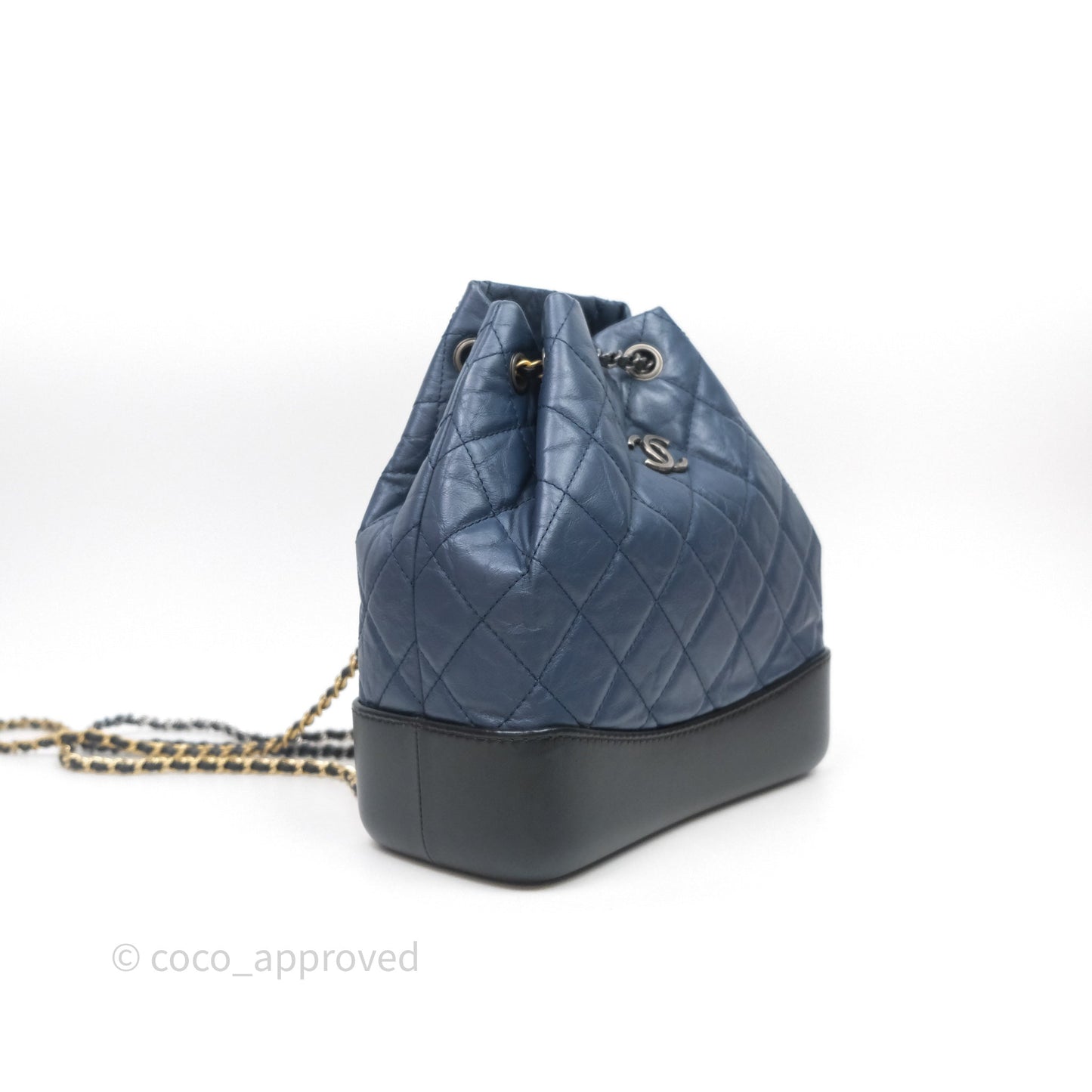 Chanel Small Gabrielle Backpack Quilted Navy Black Aged Calfskin