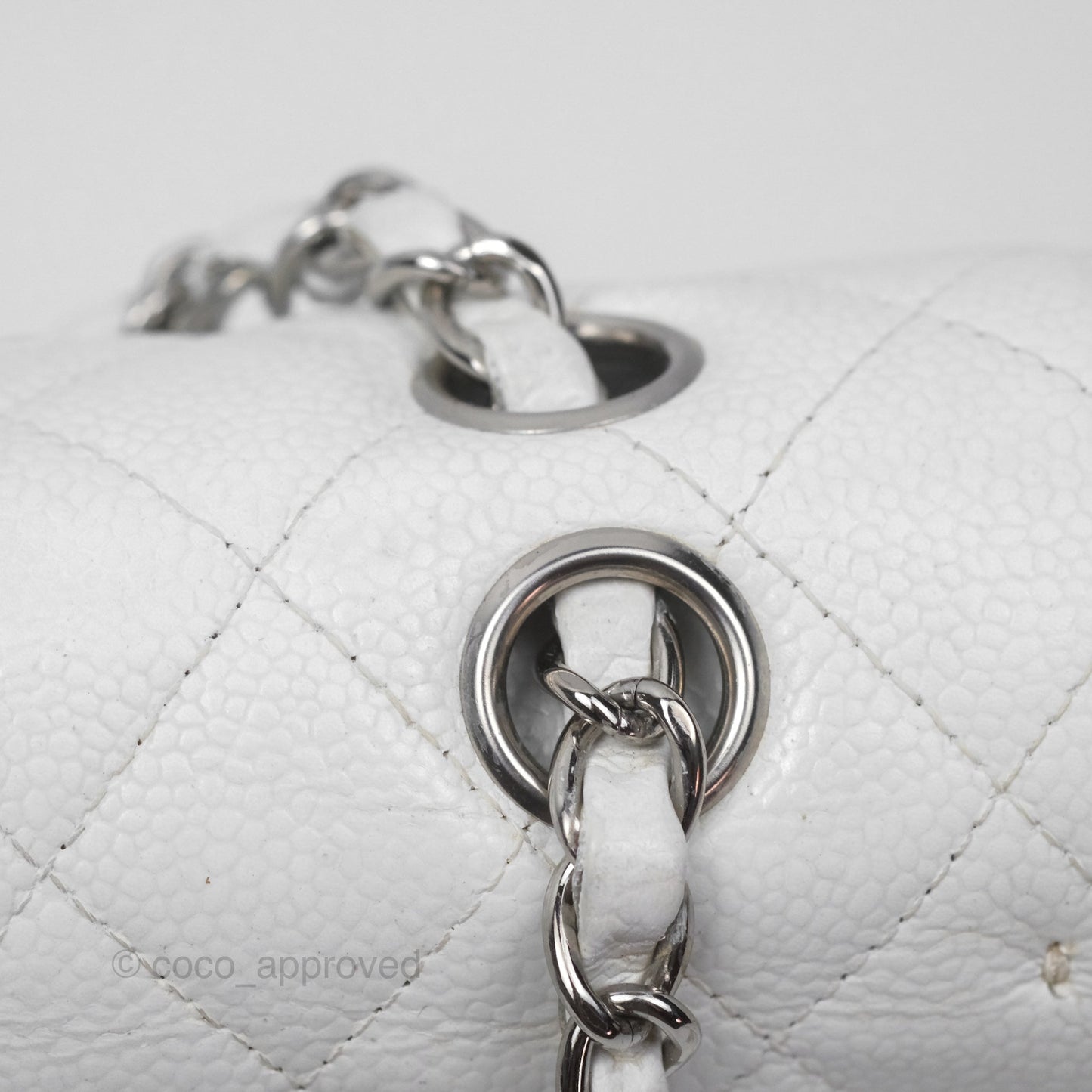 Chanel Classic M/L Medium Double Flap White Caviar Silver Hardware