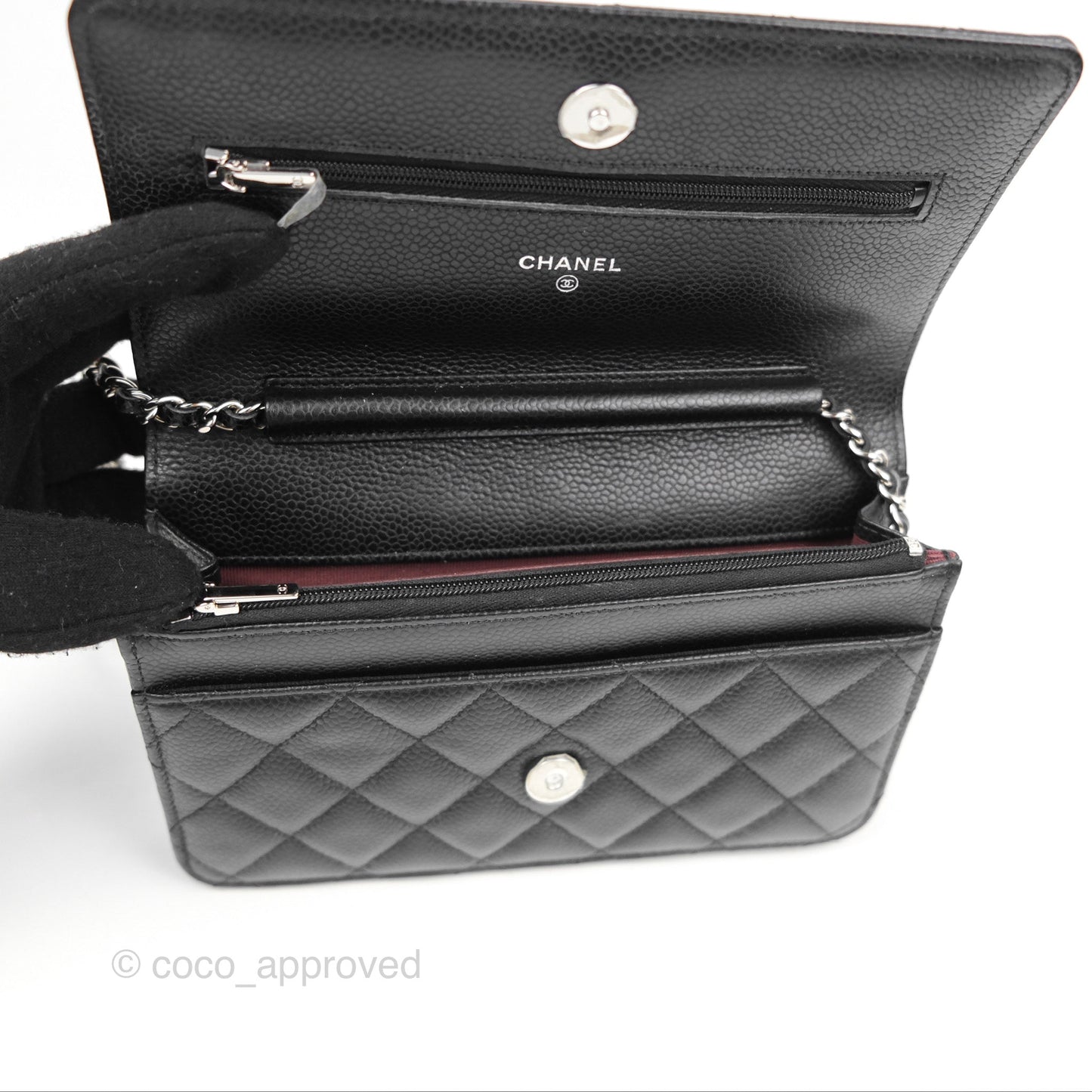 Chanel Quilted Classic Wallet On Chain WOC Black Caviar Silver Hardware