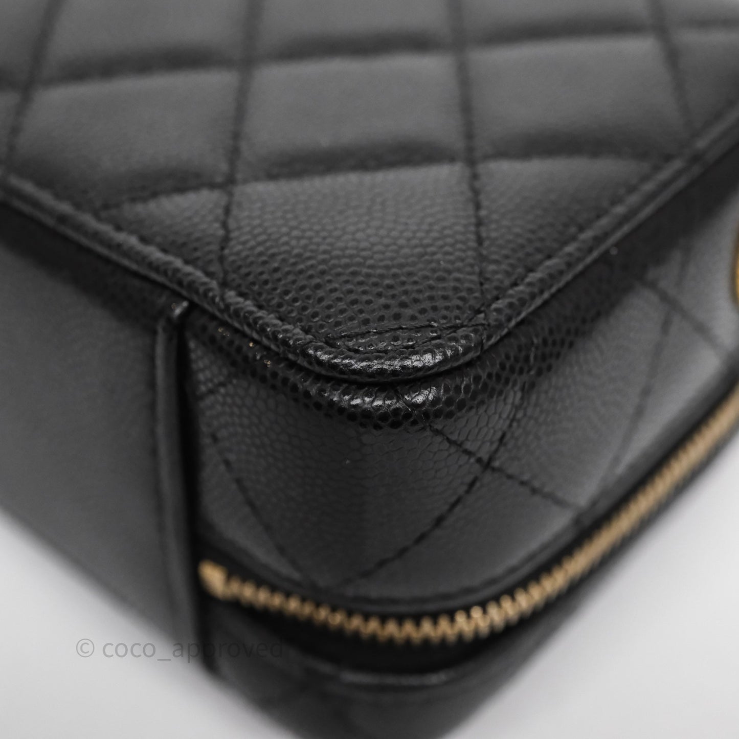 Chanel Quilted CC Coins Purse Chain Camera Case Black Caviar Aged Gold Hardware