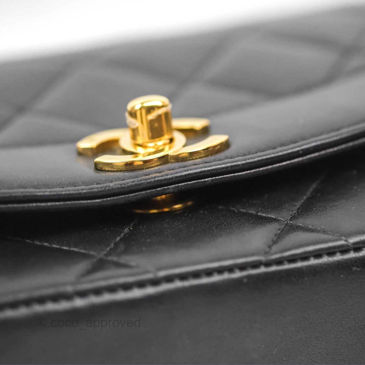 Chanel Vintage Small Quilted Classic Diana Flap Bag Black Lambskin 24K Gold Hardware