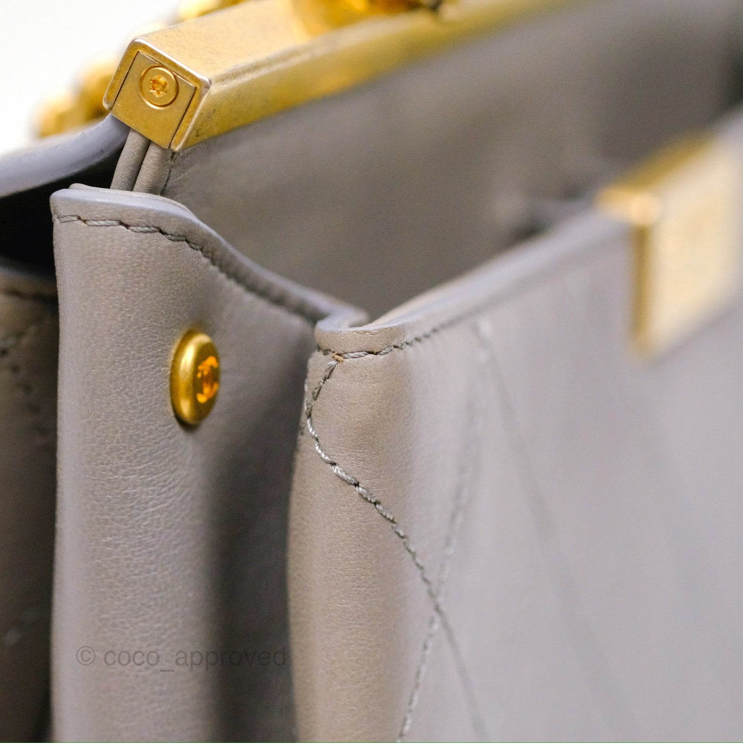 Chanel Small Quilted Coco Luxe Flap Bag Grey Calfskin Aged Gold Hardware