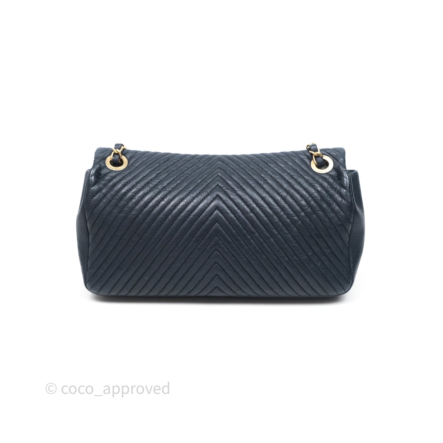 Chanel Medium Chevron Surpique Flap Navy Calfskin Aged Gold Hardware