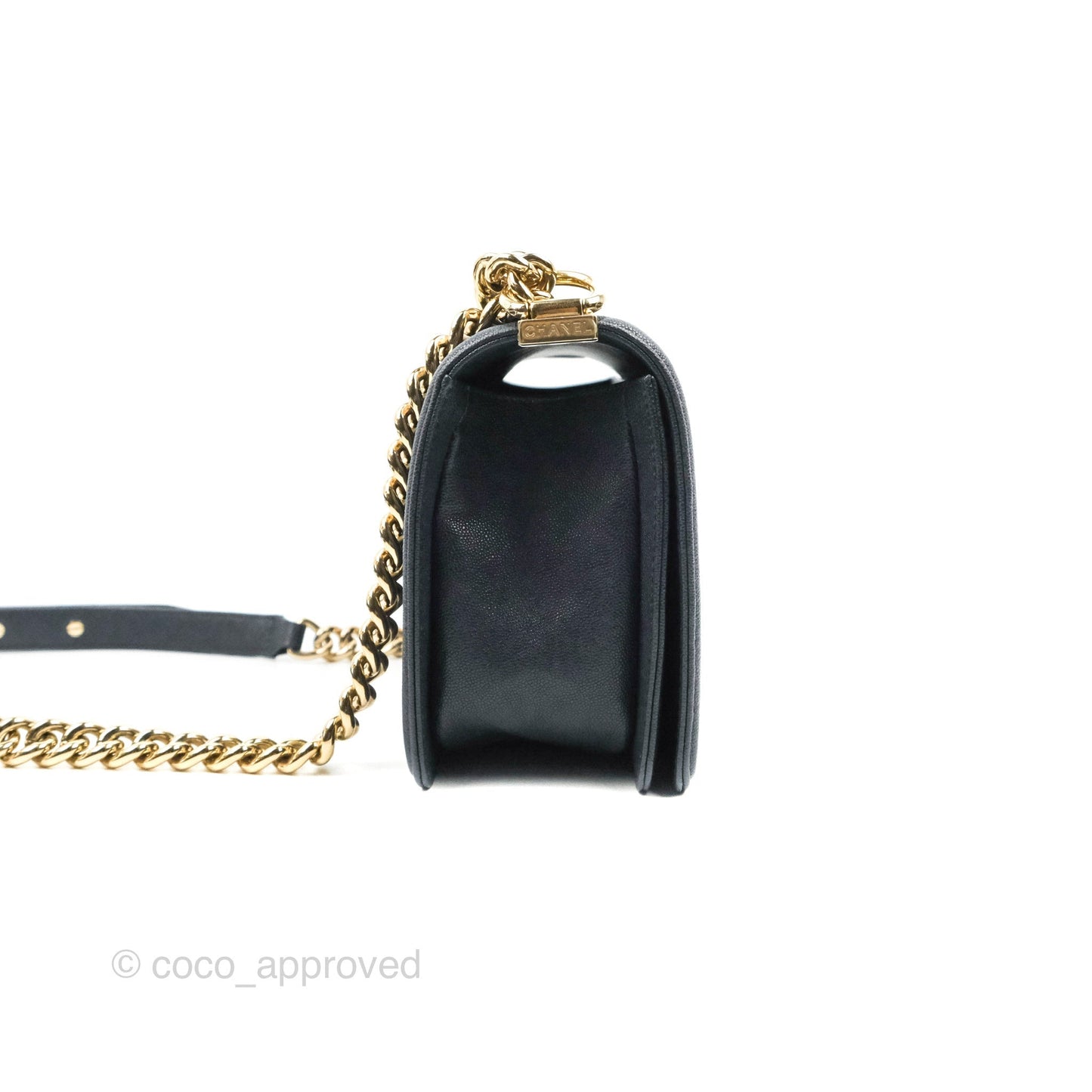 Chanel Chevron Medium Boy Dark Navy Caviar Gold Hardware
