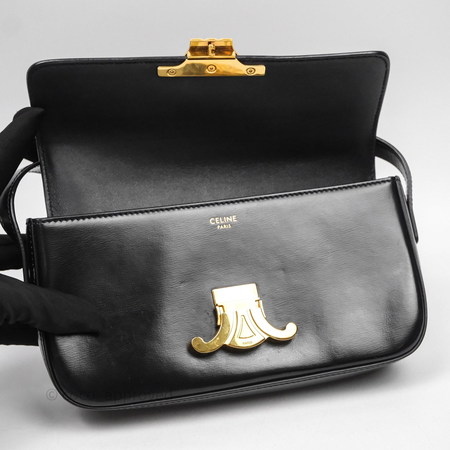 Celine Triomphe Shoulder Bag Black Calfskin