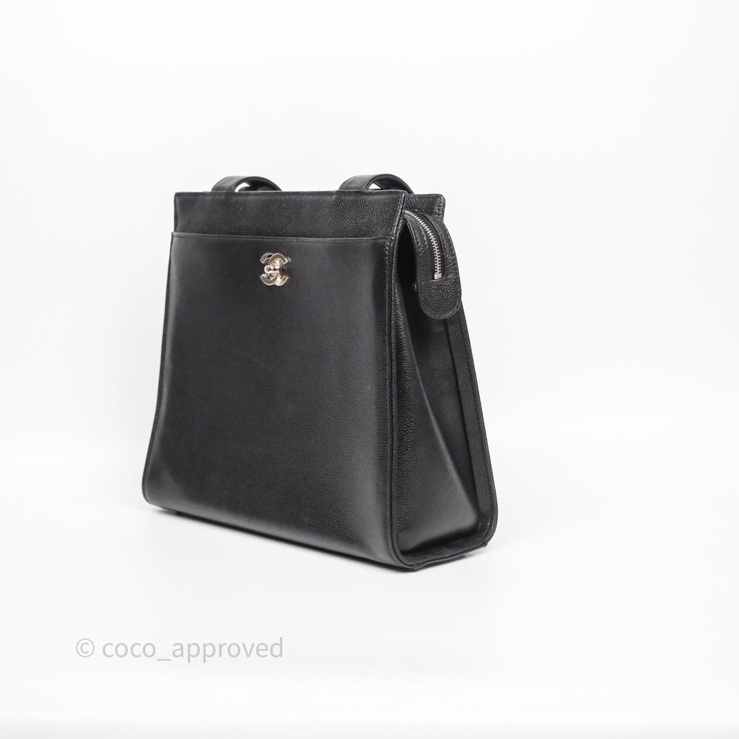 Chanel Vintage Tote Bag Black Caviar Silver Hardware