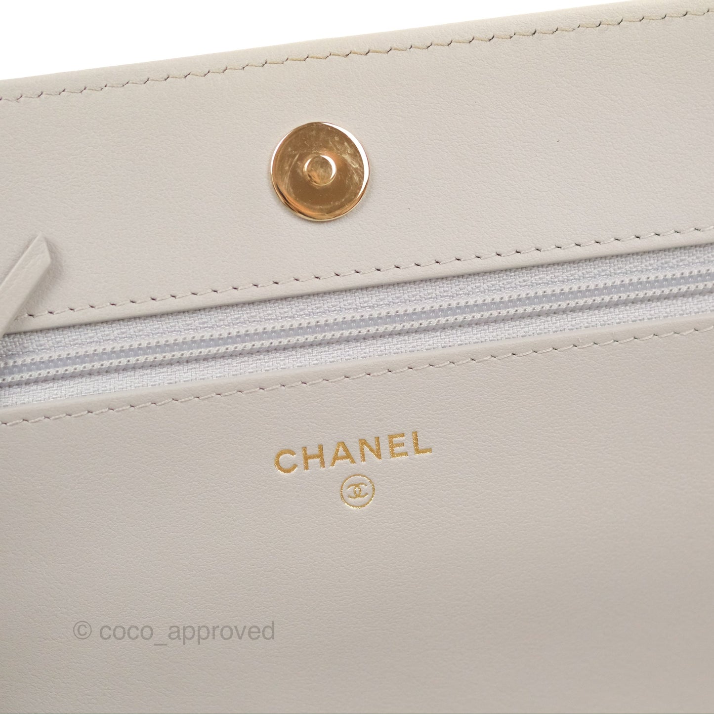 Chanel Quilted Boy Wallet on Chain WOC Light Grey Caviar Gold Hardware