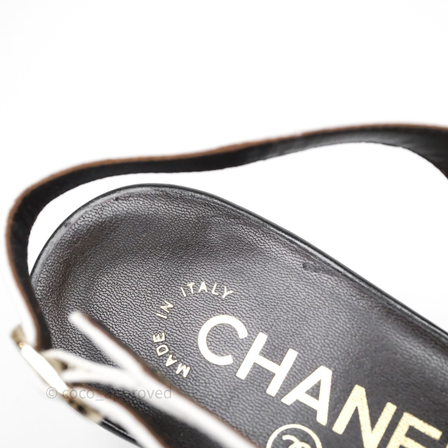 Chanel CC Logo Slingbacks Calfskin White/ Black 24P Size 36.5