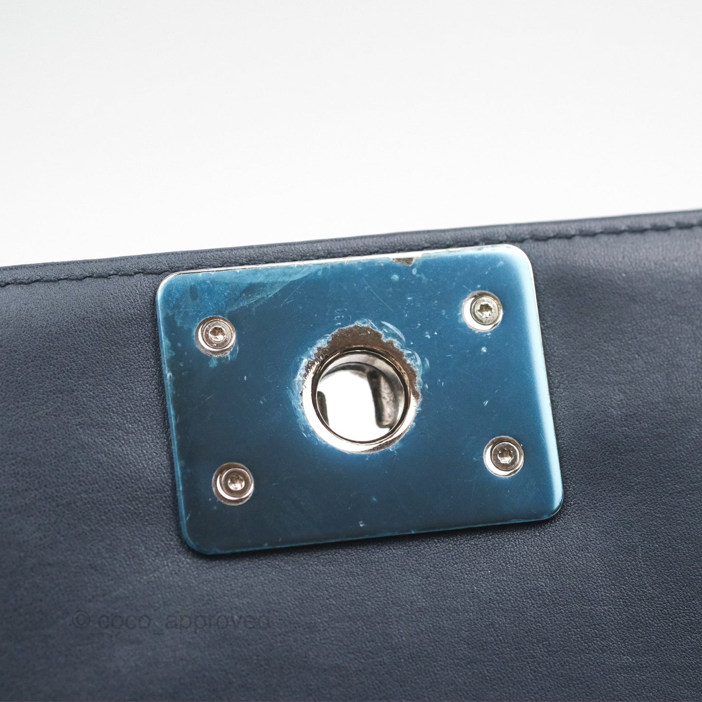 Chanel Small Chevron Boy Navy Calfskin Silver Hardware
