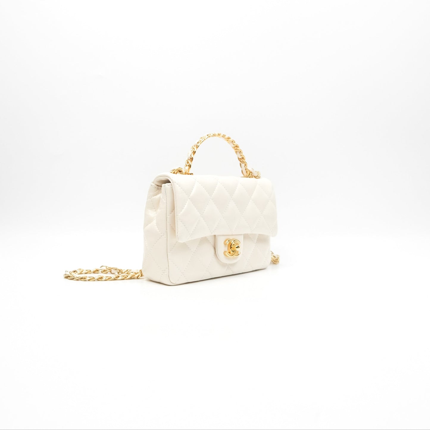 Chanel Top Handle White Lambskin Gold Hardware