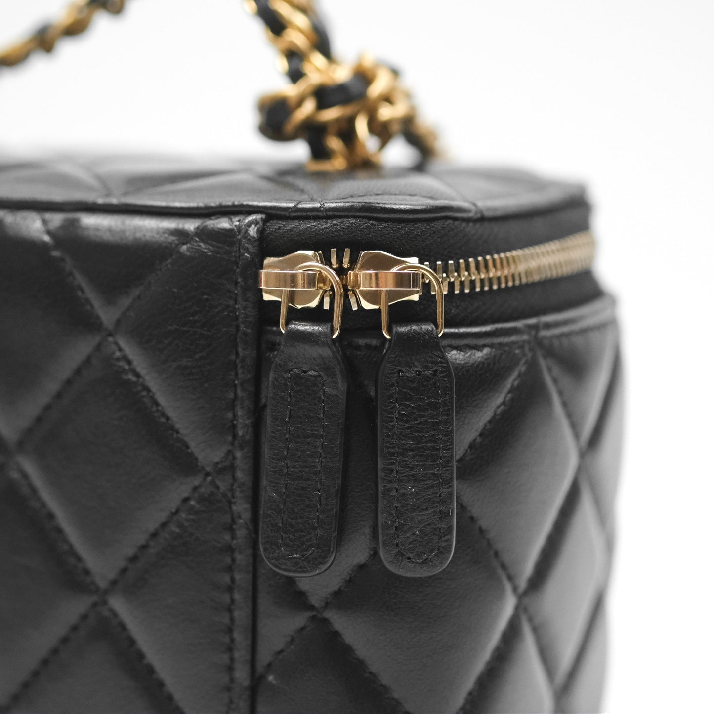 Chanel Vanity Rectangular with Top Handle Black Lambskin Aged Gold Hardware