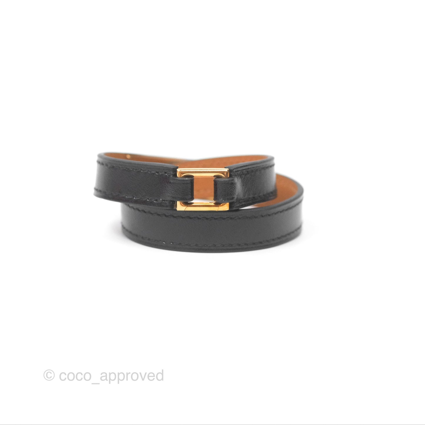 Hermès Rivale Double Tour Bracelet Black Box Leather Gold Hardware